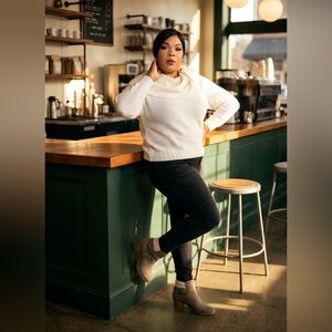 Report Taupe Ankle Boots with Knit Collar and Buckle Strap